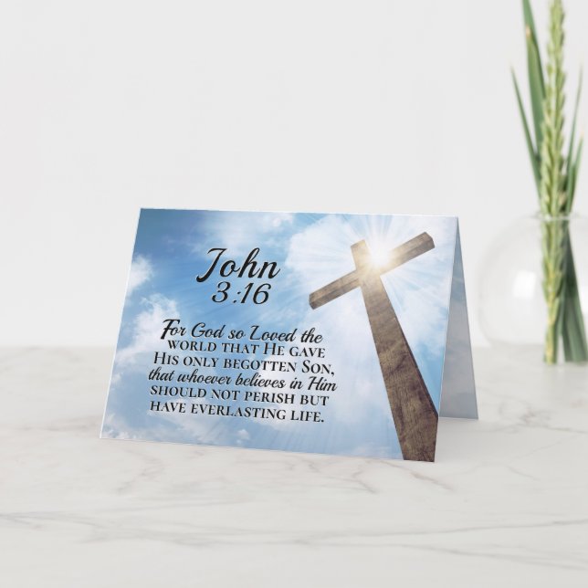 Tarjeta Juan 3:16 Dios amó a la Cruz Mundial de Madera (Anverso)