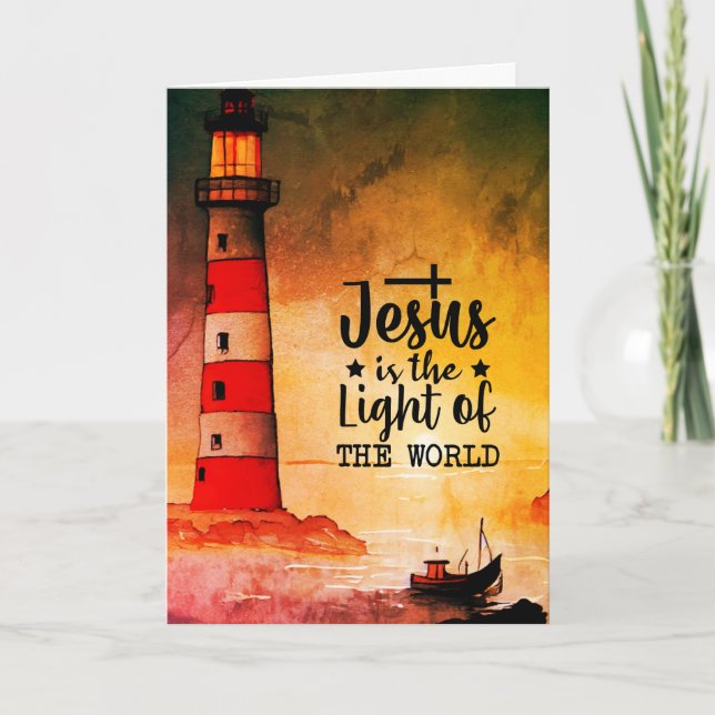Tarjeta Juan 8 Jesús es la Luz del Faro del Mundo (Anverso)