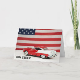 Tarjeta Jubilación 1955 Coche y bandera de Chevy