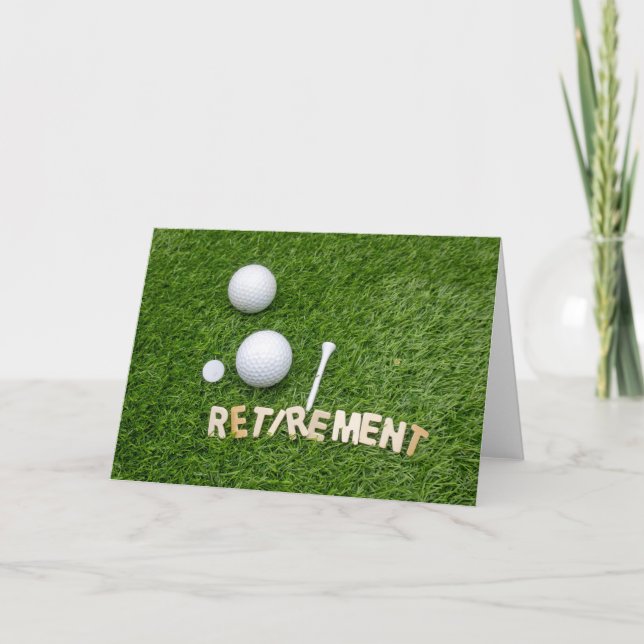 Tarjeta Jubilación al golfista con bola de golf y tee (Anverso)
