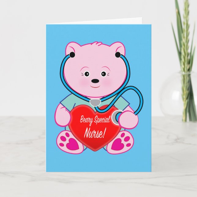 Tarjeta Jubilación de Enfermería Oso de Teddy, Corazón y E (Anverso)