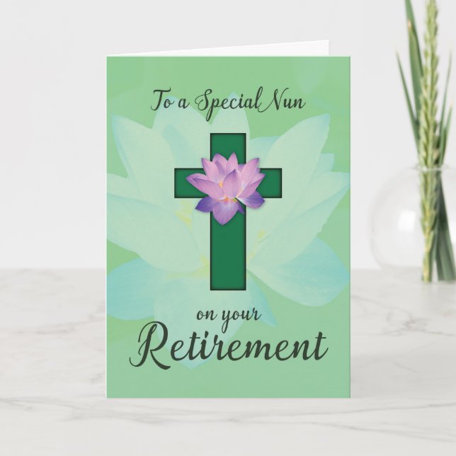 Tarjeta Jubilación de monjas, Flor Lotus en la Cruz Verde (Anverso)