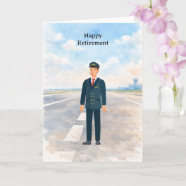Tarjeta Jubilación de piloto con fondo de aeropuerto