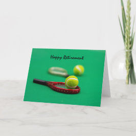 Tarjeta Jubilación de tenis con raqueta y bola en verde