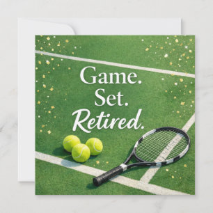 Tarjeta Jubilación de tenis con raqueta y pelota