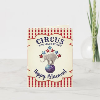 Tarjeta Jubilación divertida del elefante circo vintage