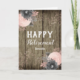 Tarjeta Jubilación Falso Madera Rústica y Flores