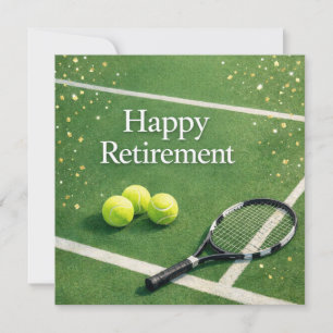 Tarjeta Jubilación Feliz de Tenis con raqueta y pelota