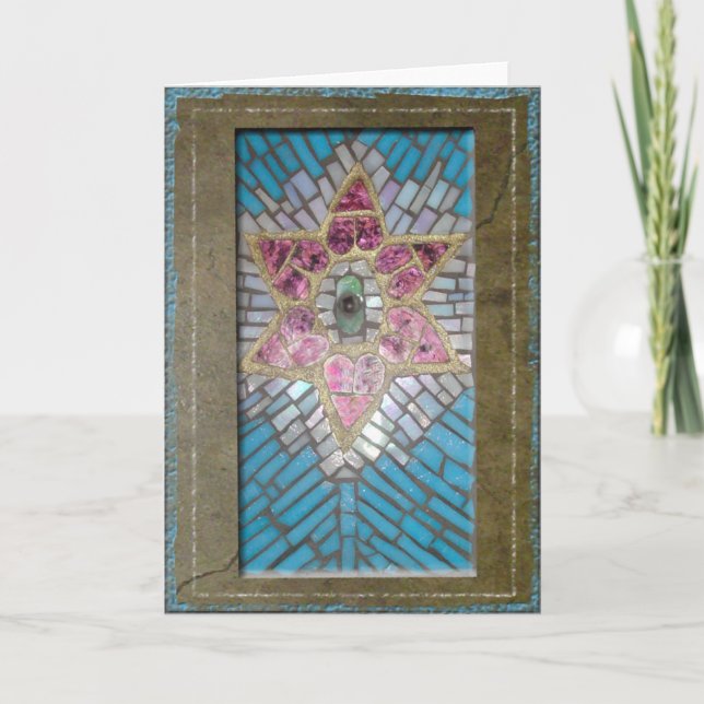 Tarjeta Judaica: Estrella de David de Corazones Mosaicos d (Anverso)