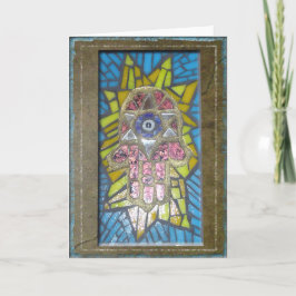 Tarjeta Judaica: Mosaico Hamsa que brilla intensamente