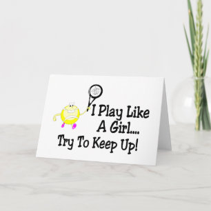 Tarjeta Juego Al Tenis Como Un Chica Intenta Seguir