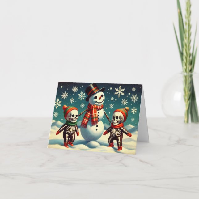 Tarjeta Juego de nieve con esqueleto (Anverso)