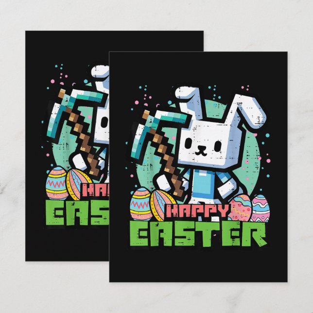 Tarjeta Juego de píxeles del conejo de Pascua feliz (Anverso / Reverso)