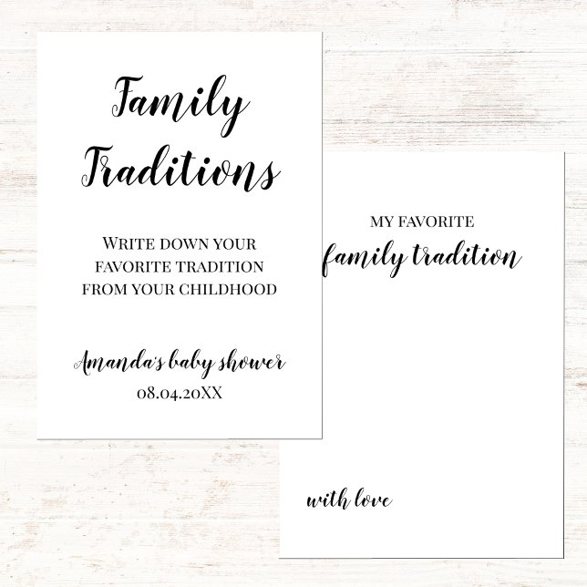 Tarjeta Juego de tradiciones familiares minimalistas de Ba (baby shower game family traditions, minimalist black and white gender neutral)