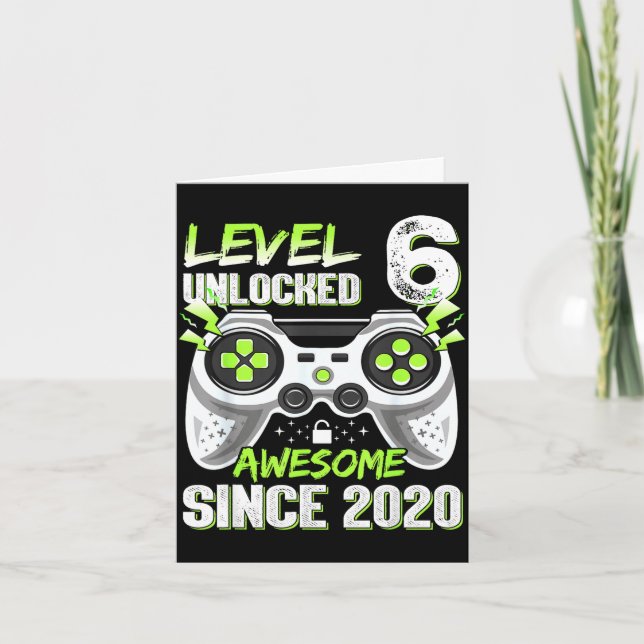 Tarjeta Juego de video desbloqueado nivel 6 cumpleaños 6 n (Anverso)