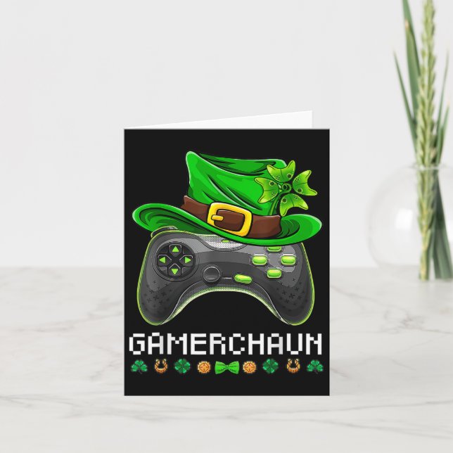 Tarjeta Juego de video Leprechaun St Patricks Day Gamer Ki (Anverso)