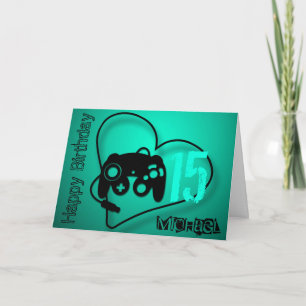 Tarjeta Juegos corazón 15º Cumpleaños Saludo personalizado