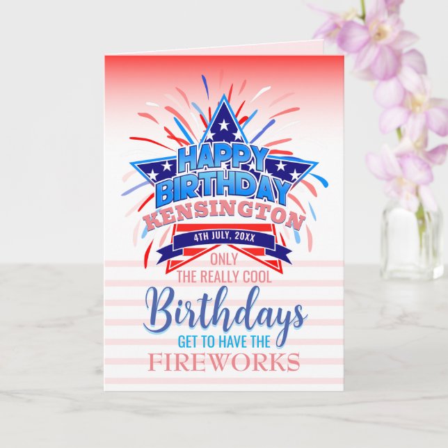 Tarjeta Jueves 4 de julio, cumpleaños de los fuegos artifi (Orquídea)