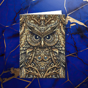 Tarjeta Jueves Metalizado de Steampunk y cumpleaños de búh