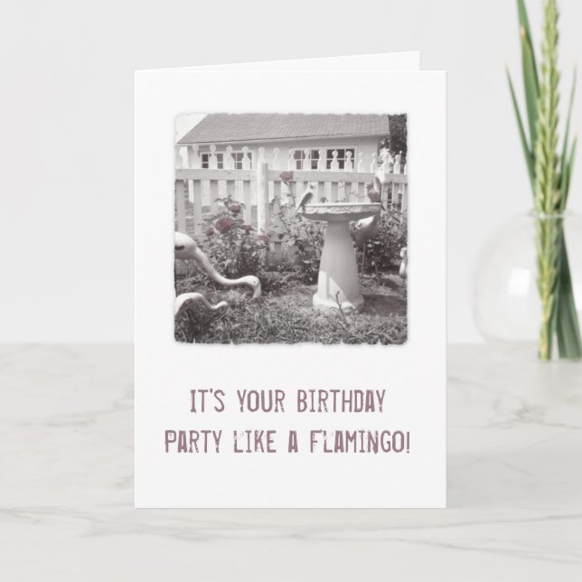 Tarjeta Jueves Retro Flamingo Cute Garden Baño de Aves (Anverso)