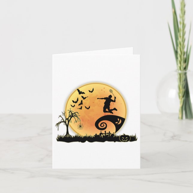 Tarjeta Jugador De Badminton Y Cos De Halloween De La Luna (Anverso)