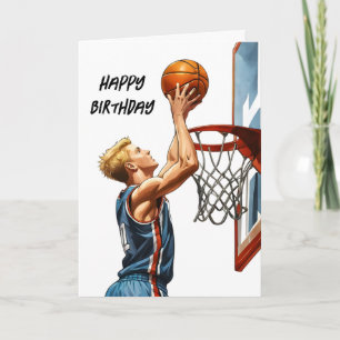 Tarjeta Jugador de Baloncesto Slam Dunk Acuarela Cumpleaño