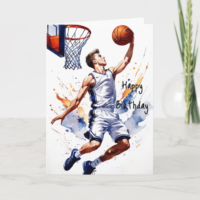 Tarjeta Jugador de baloncesto Splash Watercolor Feliz cump (Anverso)