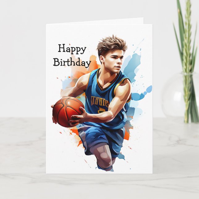 Tarjeta Jugador de baloncesto Watercolor Feliz cumpleaños (Anverso)