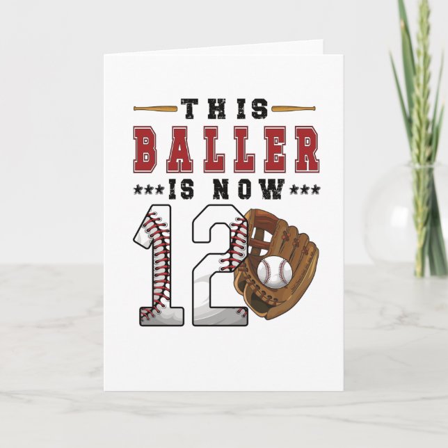 Tarjeta Jugador de béisbol de 12 años con regalo de cumple (Anverso)