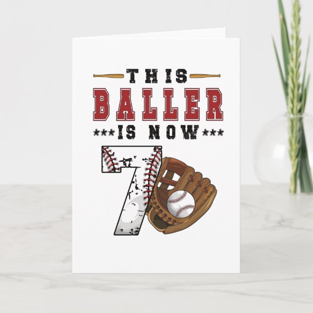 Tarjeta Jugador de béisbol de 7 años con regalo de cumplea (Anverso)