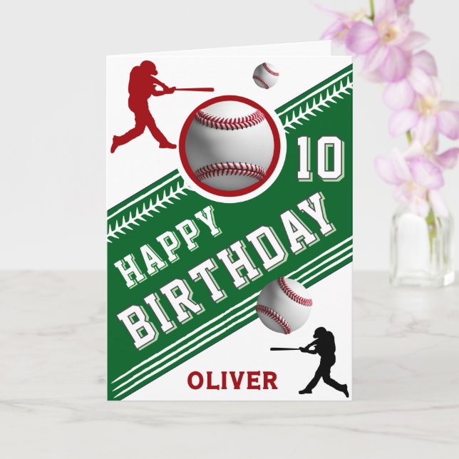 Tarjeta Jugador de béisbol moderno con temas de cumpleaños (Orquídea)