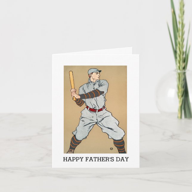 Tarjeta Jugador de béisbol vintage Feliz Día del Padre (Anverso)