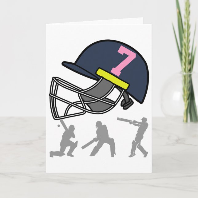 Tarjeta Jugador de cricket divertido cumpleaños 7 niños ch (Anverso)