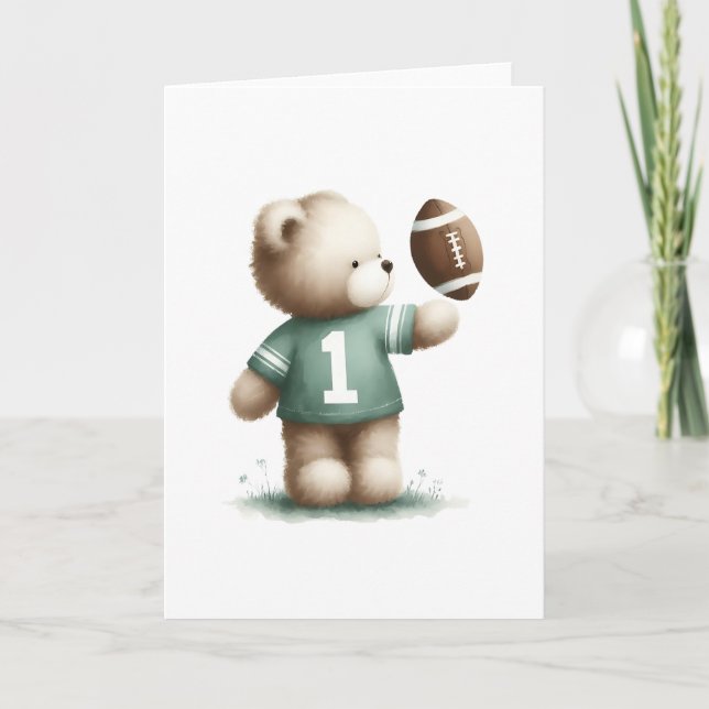 Tarjeta Jugador de fútbol Cute Teddy Bear Saludo en blanco (Anverso)