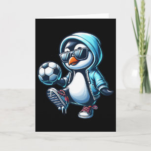 Tarjeta Jugador de fútbol soccer de pingüino genial con ga