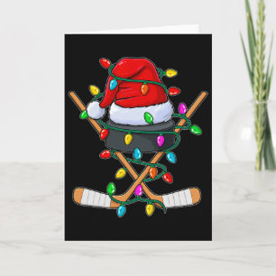 Tarjeta Jugador de Hockey sobre Hielo de Navidad Gorro de
