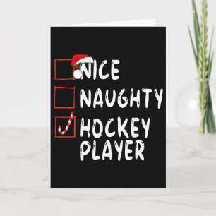 Tarjeta Jugador de Hockey Travieso Bueno Navidad Santa Cla