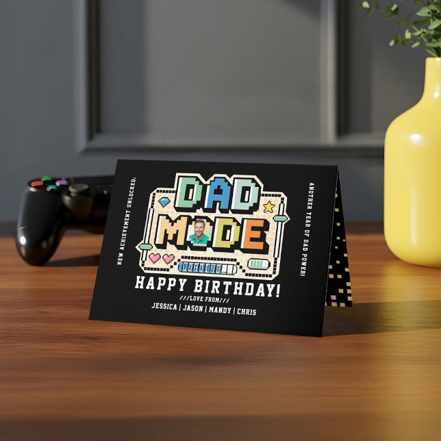 Tarjeta Jugador de jugador de jugador de grado de nivel su (Level Up Dad Gamer Player Stats & Photo Birthday Card)