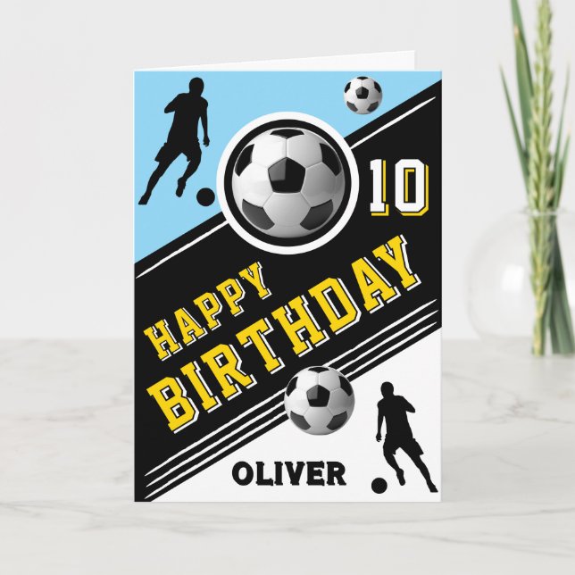 Tarjeta Jugador de la moderna pelota de fútbol cumpleaños (Anverso)