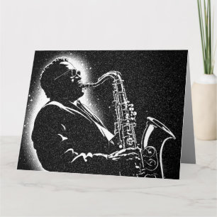 Tarjeta Jugador de Saxofón Estilo Gráfico BW 50s