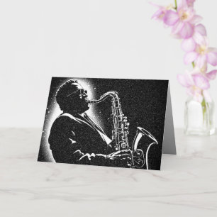 Tarjeta Jugador de Saxofón Estilo Gráfico BW 50s