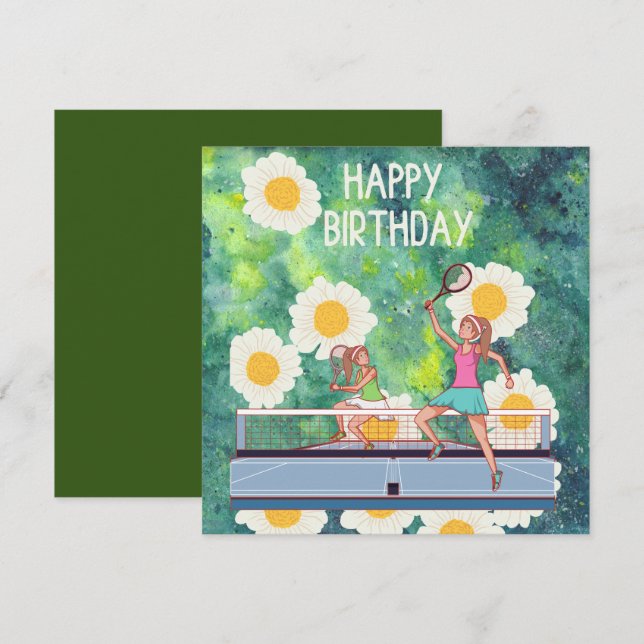 Tarjeta Jugador de tenis con flores (Anverso / Reverso)