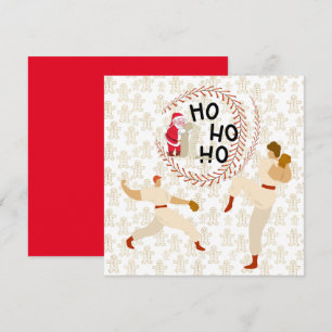 Tarjeta Jugador navideño de béisbol y Papá Noel