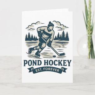 Tarjeta Jugador Retro de Hockey en Lago Congelado Invierno