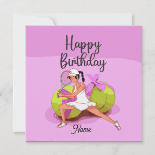 Tarjeta Jugadora de tenis con jugador rosa de cumpleaños f