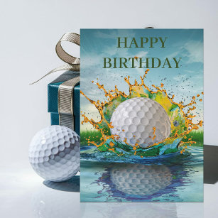 Tarjeta Jugadores de golf de golfing Ball Hitting Water Go