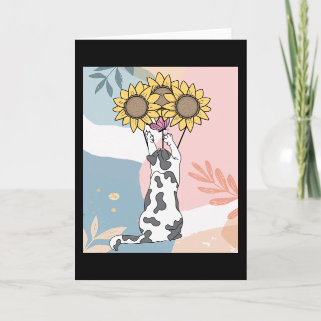 Tarjeta Jugando El Gato Con Mariposa Y girasoles (Anverso)