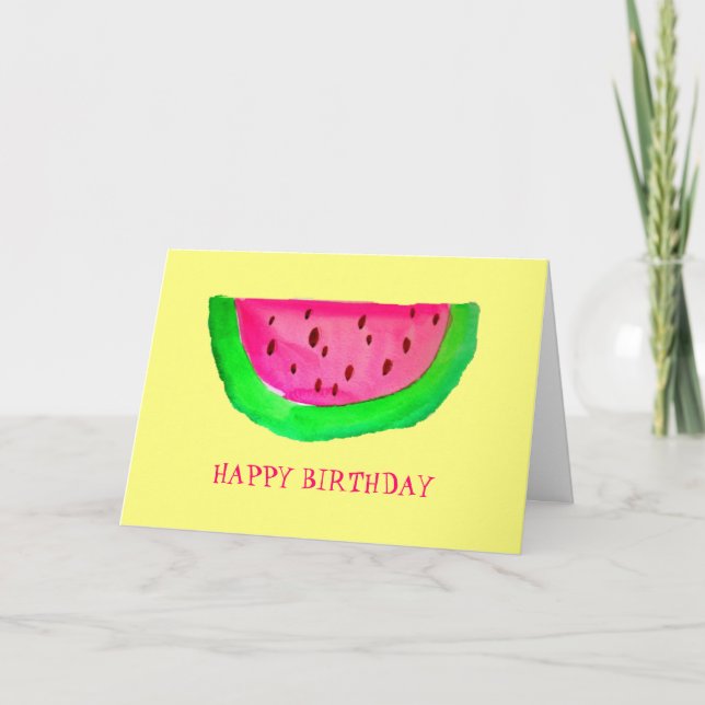 Tarjeta Jugosa sandía rosa fruta Feliz cumpleaños (Anverso)