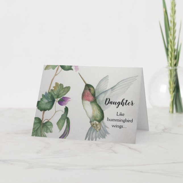 Tarjeta Jugoso cumpleaños de la hija Hummingbird Elegante (Anverso)