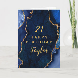 Tarjeta Juicio por cumpleaños feliz a Navy Blue y Gold Aga